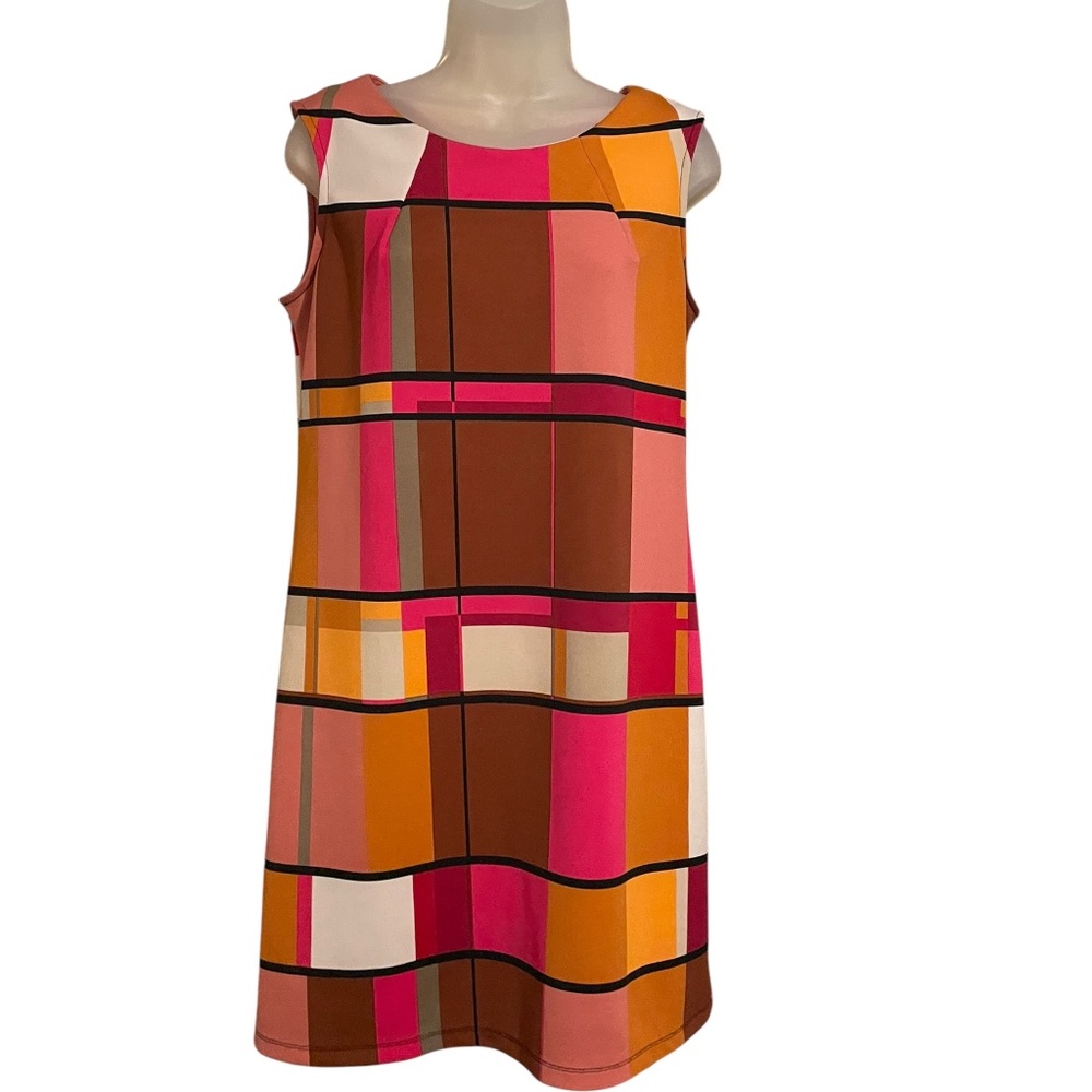Vintage Vibes Worthington Color Block Stretch Shift Dress Size Med